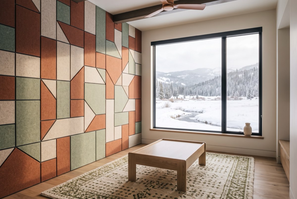 Warm-toned felt tiles in a playroom, Heber Valley, Utah