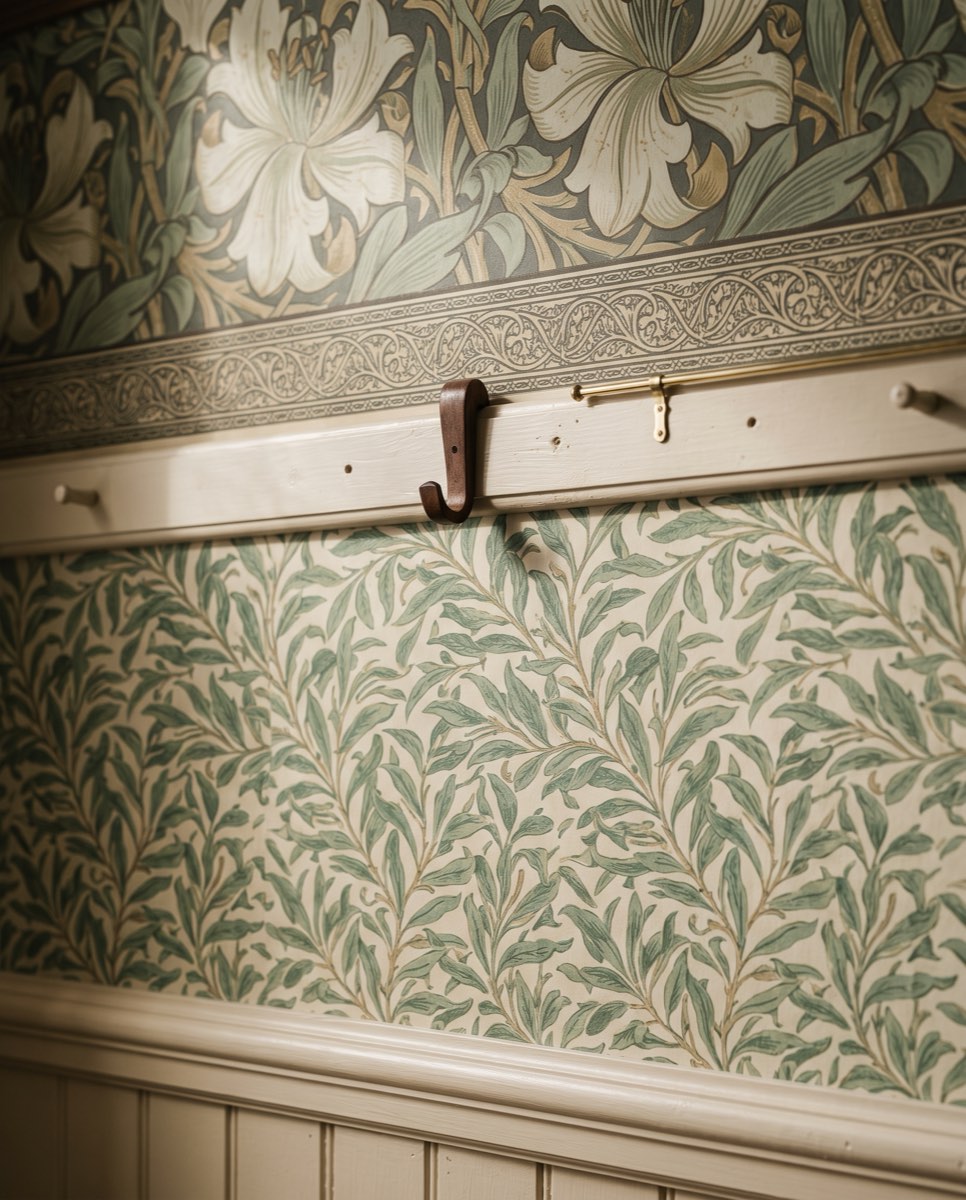 Victorian frieze, border, and fill registered to a picture rail as one composition, detail, Park City, Utah